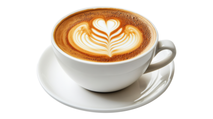 A white coffee cup with a heart design