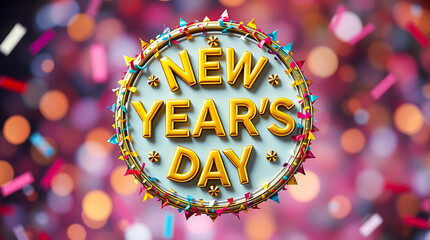 Celebrate New Year's Day with festive confetti and golden typography