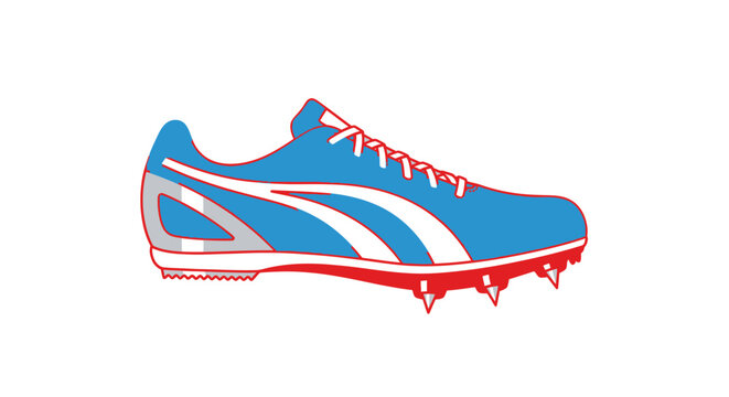 Blue and White Athletic Running Shoe with Spikes.