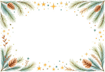 Soft Christmas frame in gentle childrens illustration style with pastel tones and winter elements