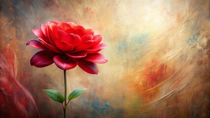A Single Crimson Bloom Against a Textured Artistic Background, Evoking Feelings of Elegance and Serenity