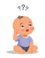 Cute little baby thinking and confused with curious expression