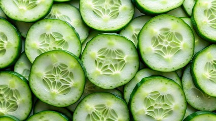 Vibrant Green Cucumber Slices Arranged in a Close-Up Pattern Displaying Freshness and Texture
