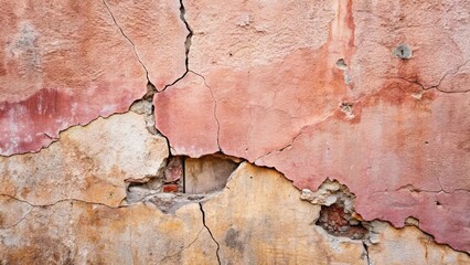 Textured Abstract of a Weathered Wall with Extensive Cracking and Flaking Plaster