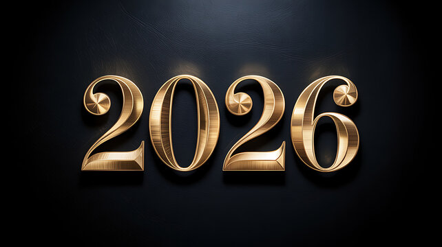 Elegant golden 3d rendering of the year 2026 in a luxurious, ornate font style, set against a dark, textured background for a festive celebration or new year concept - Powered by Adobe