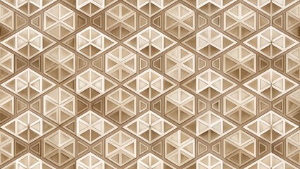 Intricate Wooden Geometric Pattern  A Seamless Texture of Interlocking Triangles and Hexagons in Light and Dark Brown Tones