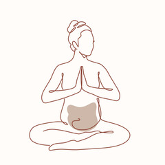 Pregnant woman doing yoga one line drawing. Pregnant woman doing yoga single line illustration. Pregnant woman doing yoga minimalist line art. Pregnant woman doing yoga vector art