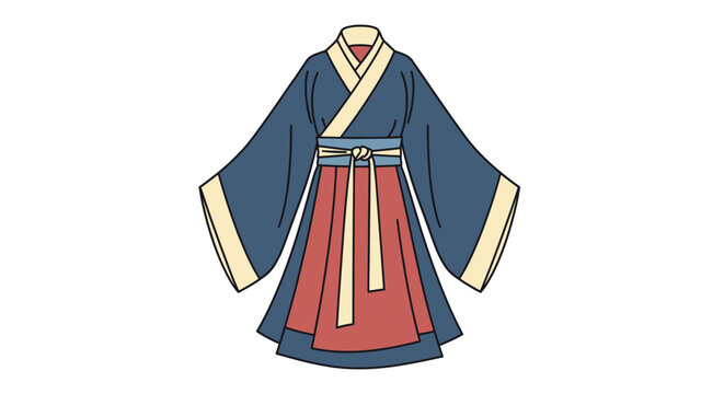 Traditional Chinese Hanfu Dress with Wide Sleeves and Belt.