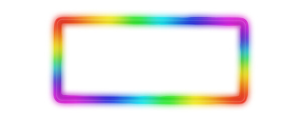 Neon Rainbow Light Frame Border with Blurred Glow isolated on a transparent background 