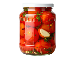 Jarred tomatoes, preserved in brine with dill and garlic