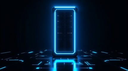 Neon portal futuristic technology background, glowing gate, sci fi door, digital world, dark scene, space 3d