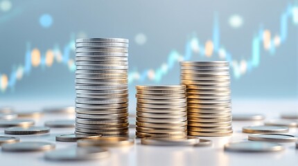 Understanding financial growth strategies and investment planning with stacked coins and stock chart
