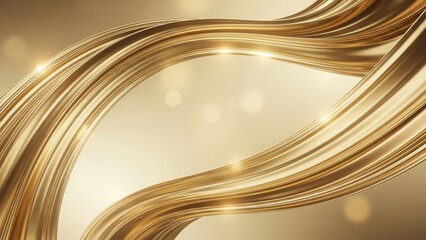 Elegant golden ribbon waves abstract background with soft bokeh lights creating a luxurious and sophisticated visual