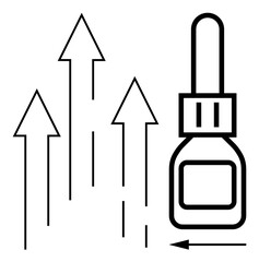 Skincare product concept. Skincare growth and improvement symbol a product with upward arrows for progress. Skincare advancement illustration for beauty, wellness, branding, marketing visuals