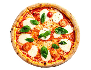 Margherita pizza with basil, tomato