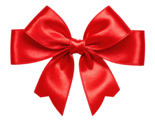 Shiny, bright red satin ribbon bow, knotted center