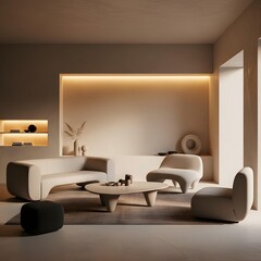 Minimalist Living Room with Modern Furniture and Neutral Tones.