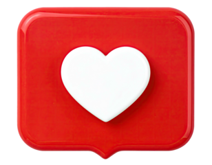 Red square with curved edges and white heart in center