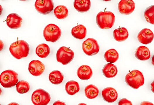 Infinite repeating pattern of red apples on white background , pattern, photography