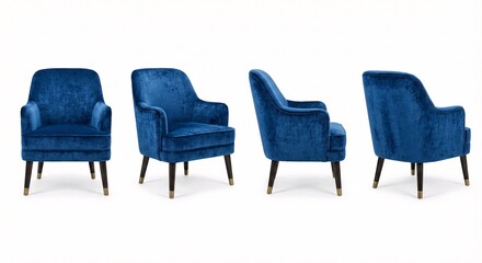 Obraz premium Elevate your space with a stunning blue velvet accent chair set against a clean white background