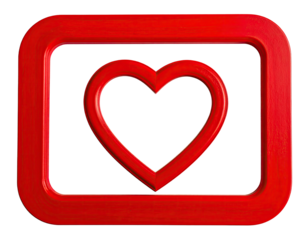 Red heart inside a red rounded square, black background