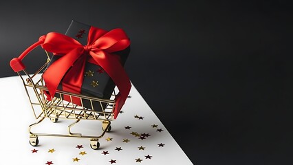 Shop for the perfect gift idea with a red ribbon in a miniature cart