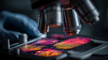 Vibrant Microscope Close-Up of Fingerprints on Glass Slide Surface