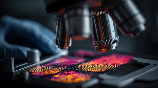 Vibrant Microscope Close-Up of Fingerprints on Glass Slide Surface