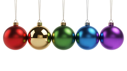 Five colorful oval Christmas ornaments isolated image on a transparent