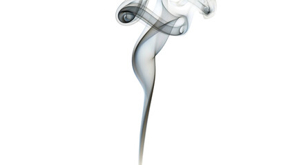 Elegant dark grey smoke wisp, subtly highlighted blue and white, gracefully rising and swirling into intricate, isolated on transparent background