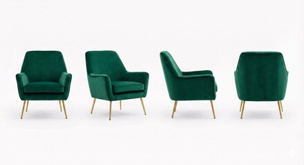 Obraz premium Elegant emerald green velvet chairs with gold legs offer a luxurious and modern touch for any sophisticated interior space