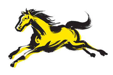 筆で描いたダイナミックに走る馬のアートなイラスト