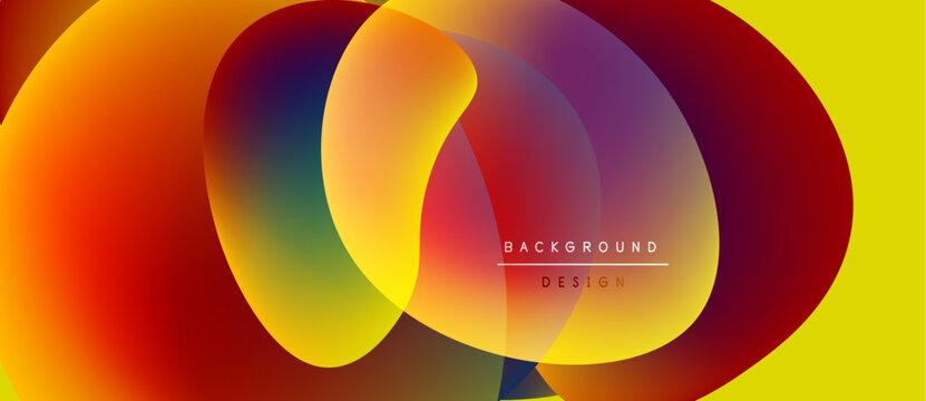 Abstract colorful shapes overlap, creating dynamic visual effect. Yellow background provides contrast, text reads background design.