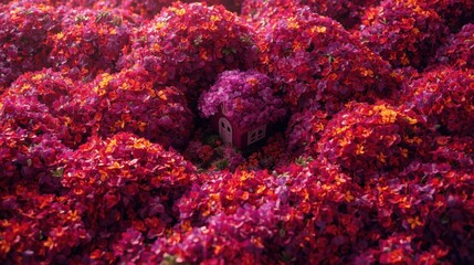 Close up of vibrant red and pink hydrangea flowers in full bloom