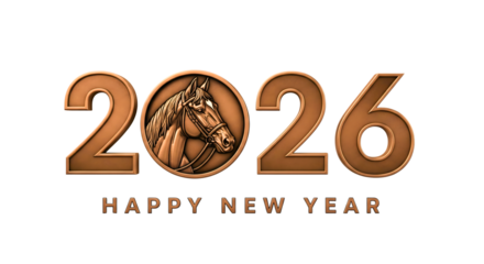 Golden 2026 happy new year with horse emblem