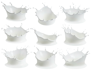 Milk splashes in varied shapes, isolated