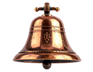 Polished copper bell with fleur-de-lis and knob