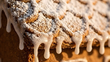 The Gingerbread Texture: A close-up shot focusing solely on the texture of a gingerbread house roof.
