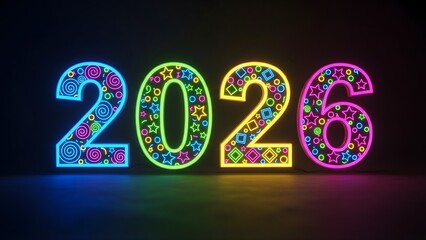 Vibrant Neon Light 2026 for New Year's Eve Celebration