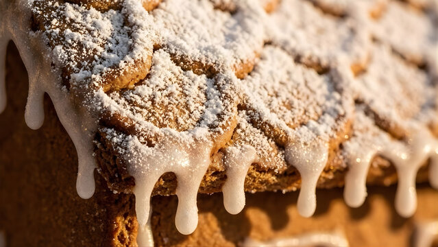 The Gingerbread Texture: A close-up shot focusing solely on the texture of a gingerbread house roof.