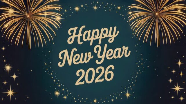 Sparkling fireworks display to ring in Happy New Year 2026 with celebratory elegance and joyous festivity