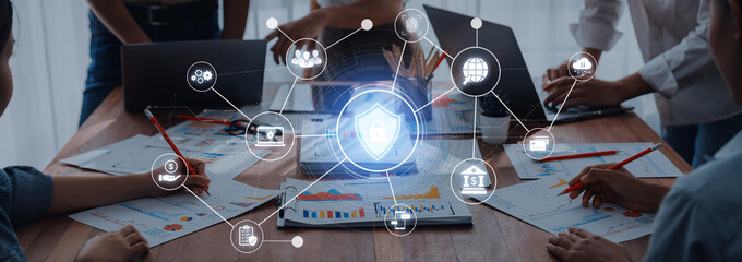 A complete cybersecurity system concept. Providing network protection for online banking, cloud data, financial transactions, and personal identity with secure authentication. Fermion