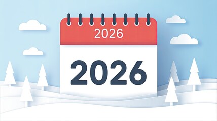 Calendar icon showing 2026 year in winter season style