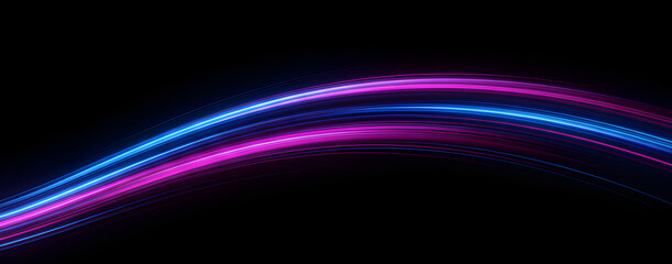 Abstract Neon Light Trails Blue and Pink Wave on Black Background