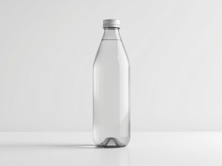 Clear water bottle on white surface with cap