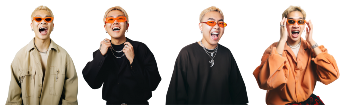 PNG Stylish man expressing excitement, element set on transparent background