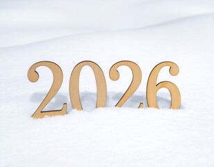 Shiny gold 2026 number on marble background