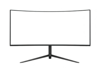 Curved gaming monitor display screen technology computer electronics visuals high resolution isolated on transparent background