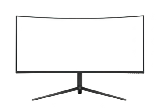 Curved gaming monitor display screen technology computer electronics visuals high resolution isolated on transparent background