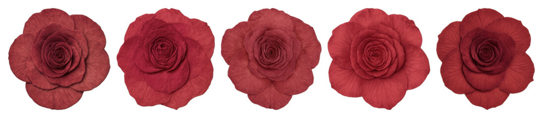 PNG Five elegant red roses aligned, element set on transparent background